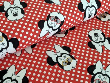 Baumwolljersey Disney Minnie Maus Köpfe auf Dots Rot